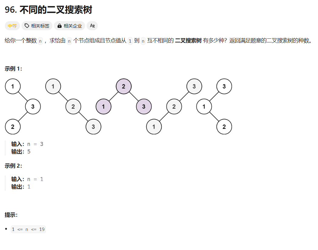 Leetcode96.不同的二叉搜索树